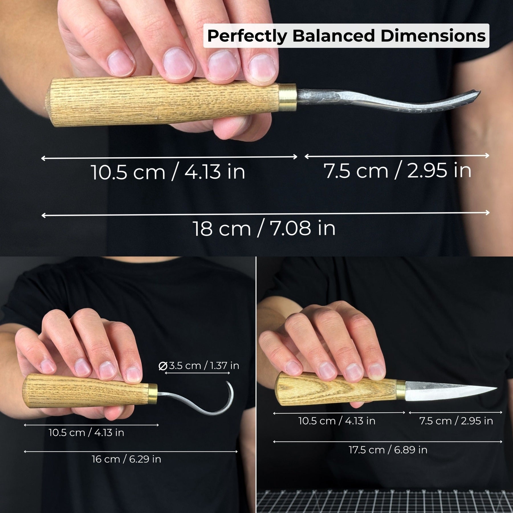 3-Piece Spoon Carving Tool Set with Sharpening Board detail view by Sharky Forged Steel Tools