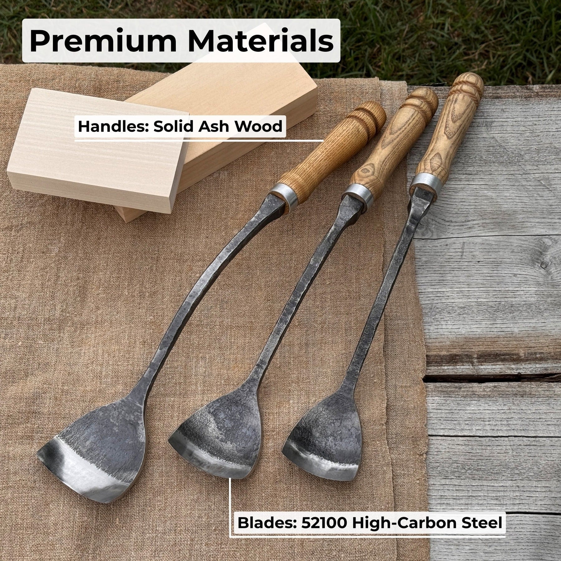 3-Piece Spoon (Short) Bent Gouge Set detail view by Sharky Forged Steel Tools