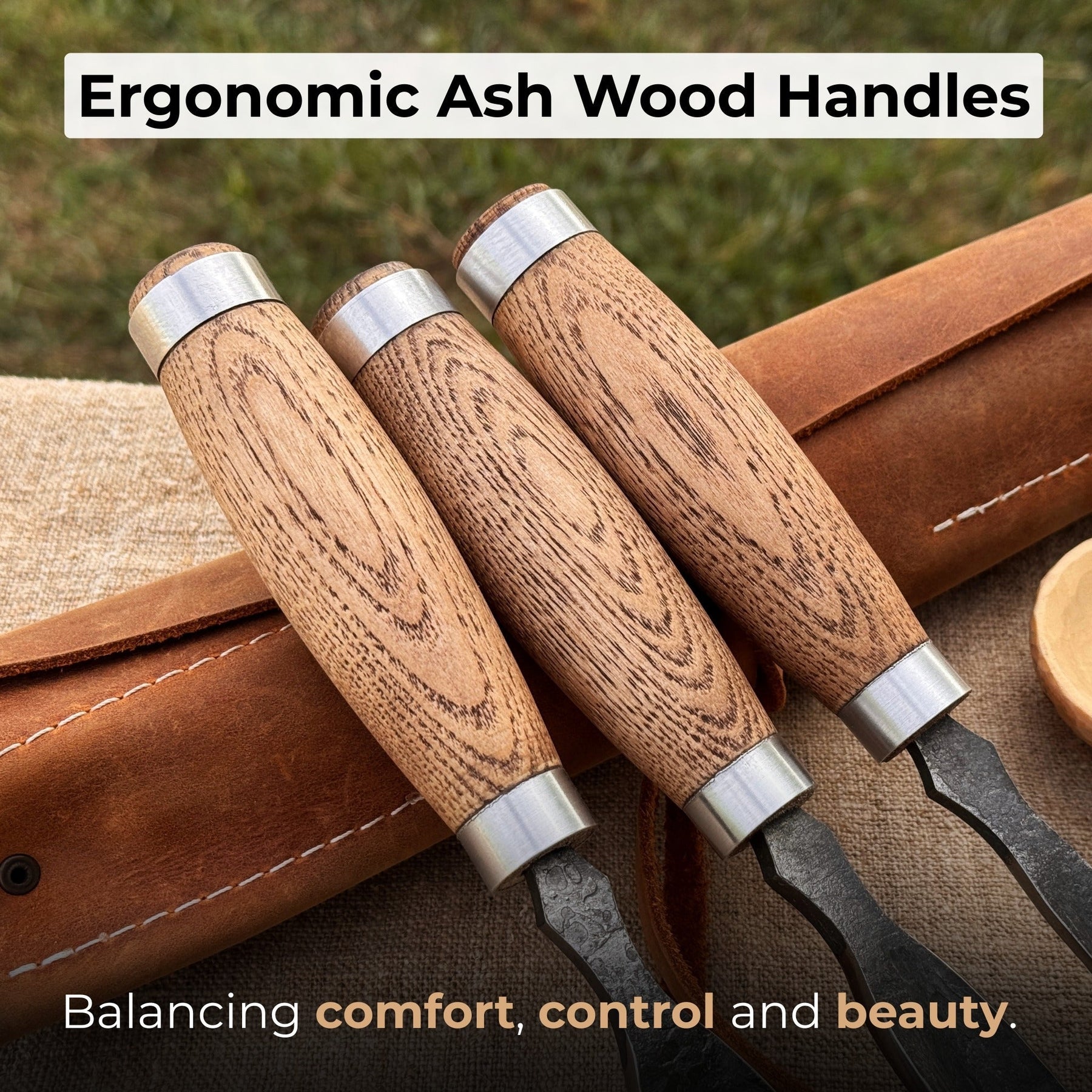 3-Piece Straight Rounded Chisel Set detail view by Sharky Forged Steel Tools