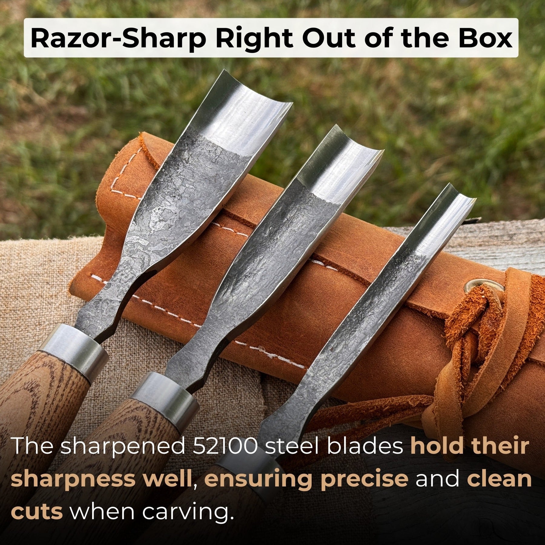 3-Piece Straight Rounded Chisel Set detail view by Sharky Forged Steel Tools