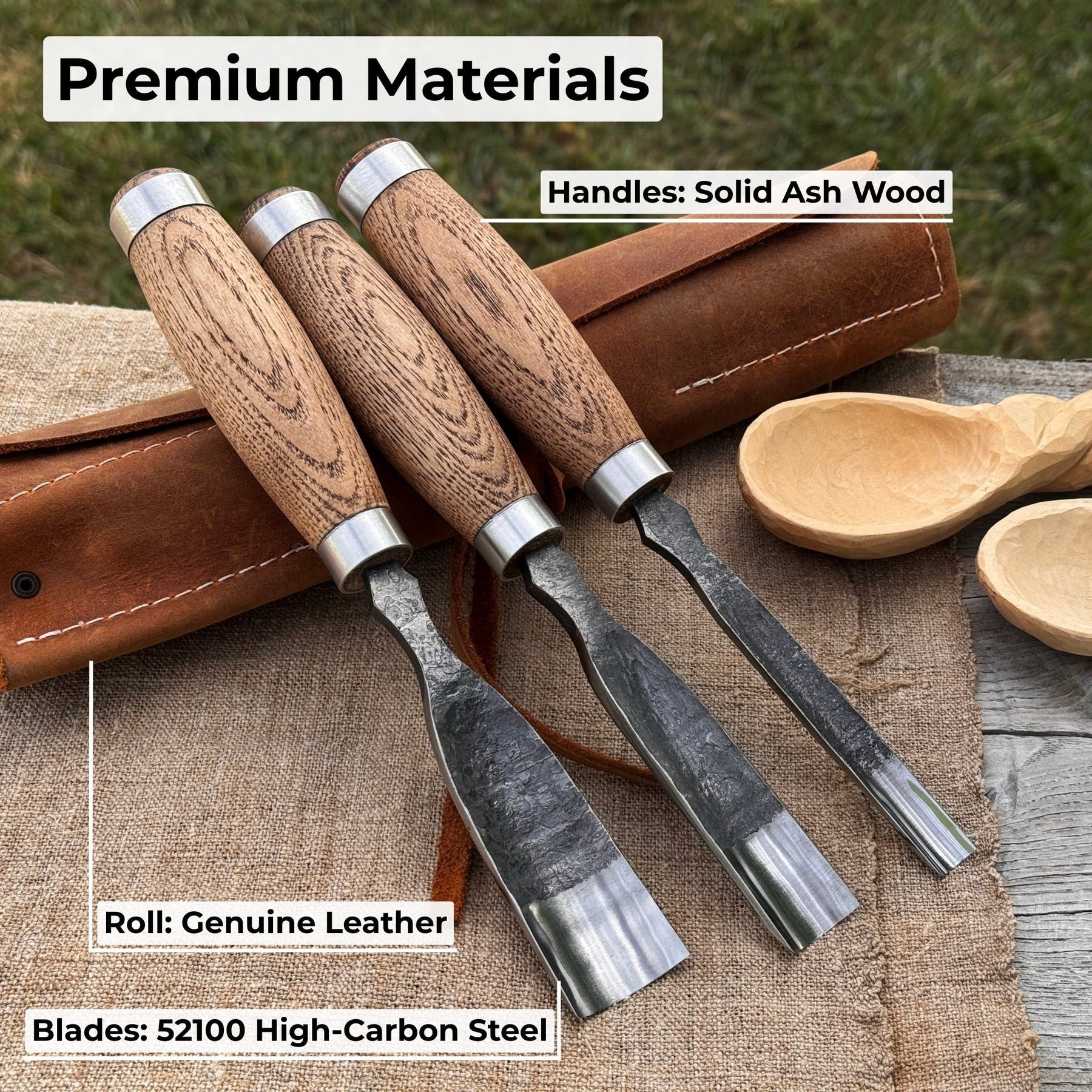 3-Piece Straight Rounded Chisel Set detail view by Sharky Forged Steel Tools