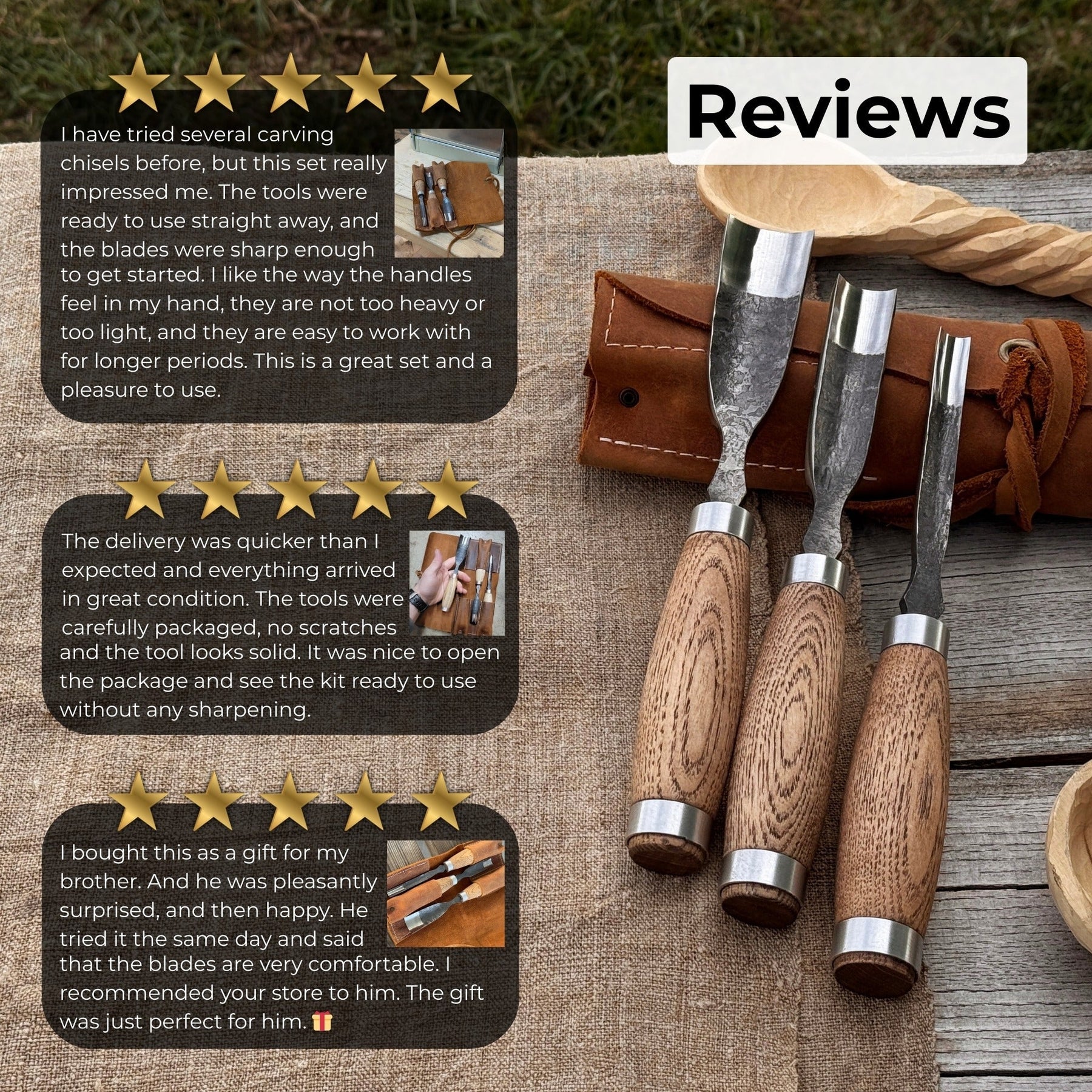 3-Piece Straight Rounded Chisel Set detail view by Sharky Forged Steel Tools