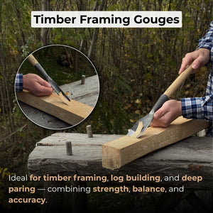 3-Piece Timber Framing Rounded Chisel Set detail view by Sharky Forged Steel Tools