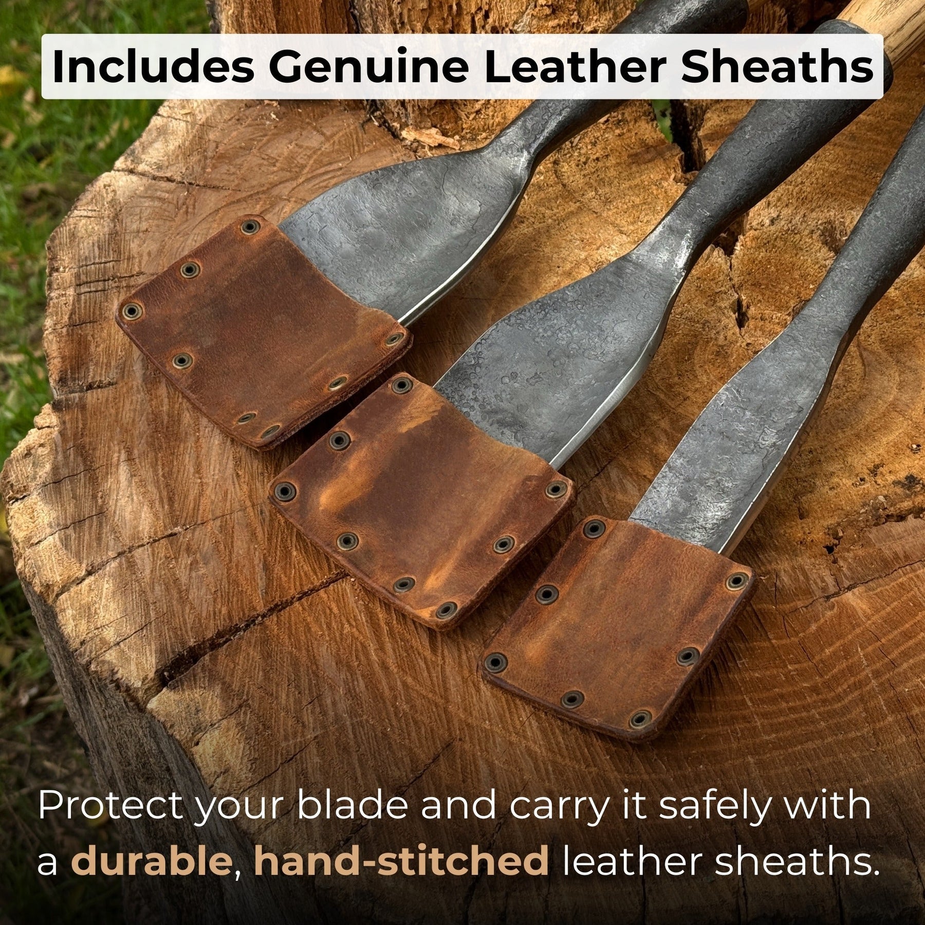 3-Piece Timber Framing Rounded Chisel Set detail view by Sharky Forged Steel Tools