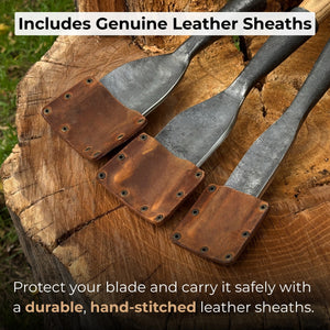 3-Piece Timber Framing Rounded Chisel Set detail view by Sharky Forged Steel Tools