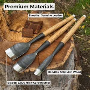 3-Piece Timber Framing Rounded Chisel Set detail view by Sharky Forged Steel Tools