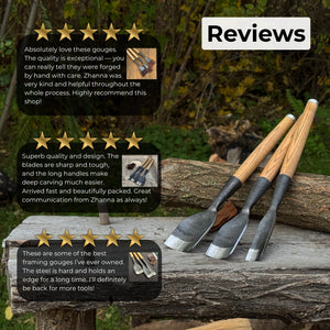 3-Piece Timber Framing Rounded Chisel Set detail view by Sharky Forged Steel Tools