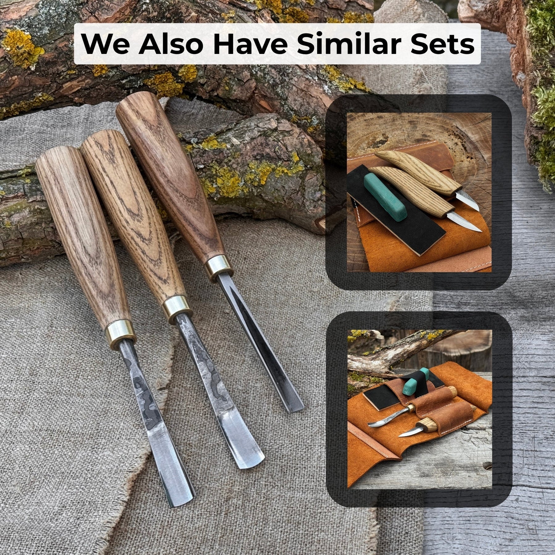 3-Piece Wood Carving Chisel & Gouge Set detail view by Sharky Forged Steel Tools