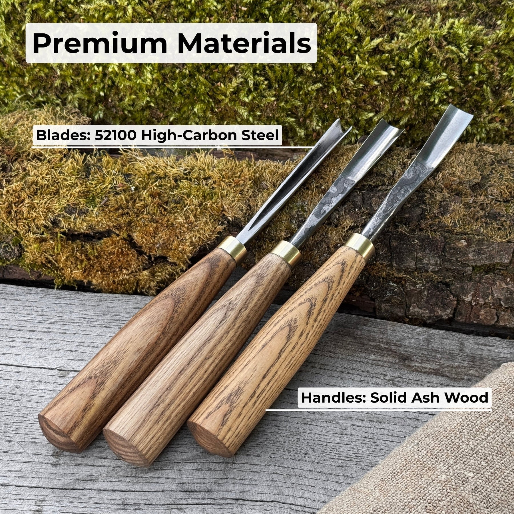 3-Piece Wood Carving Chisel & Gouge Set detail view by Sharky Forged Steel Tools