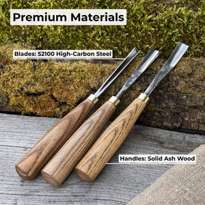 3-Piece Wood Carving Chisel & Gouge Set detail view by Sharky Forged Steel Tools