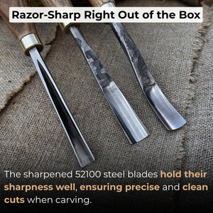 3-Piece Wood Carving Chisel & Gouge Set detail view by Sharky Forged Steel Tools