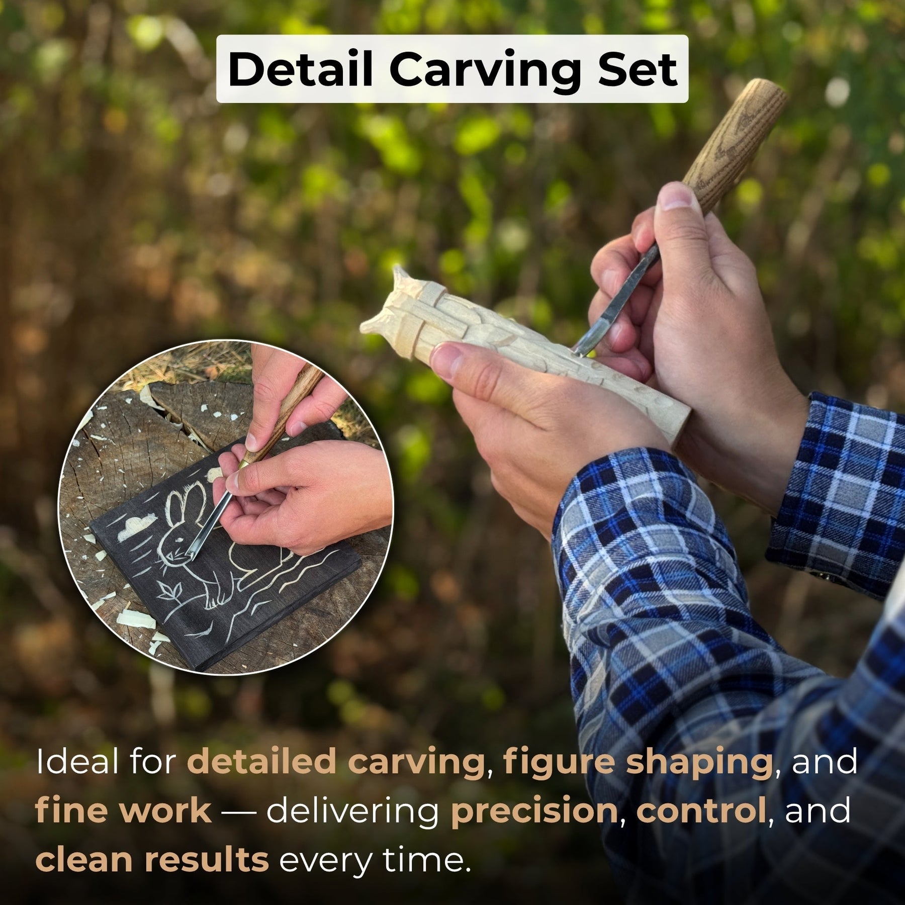 3-Piece Wood Carving Chisel & Gouge Set detail view by Sharky Forged Steel Tools