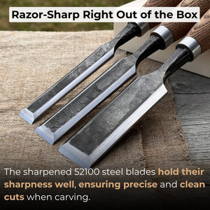 3-Piece Wood Carving Chisel Set detail view by Sharky Forged Steel Tools