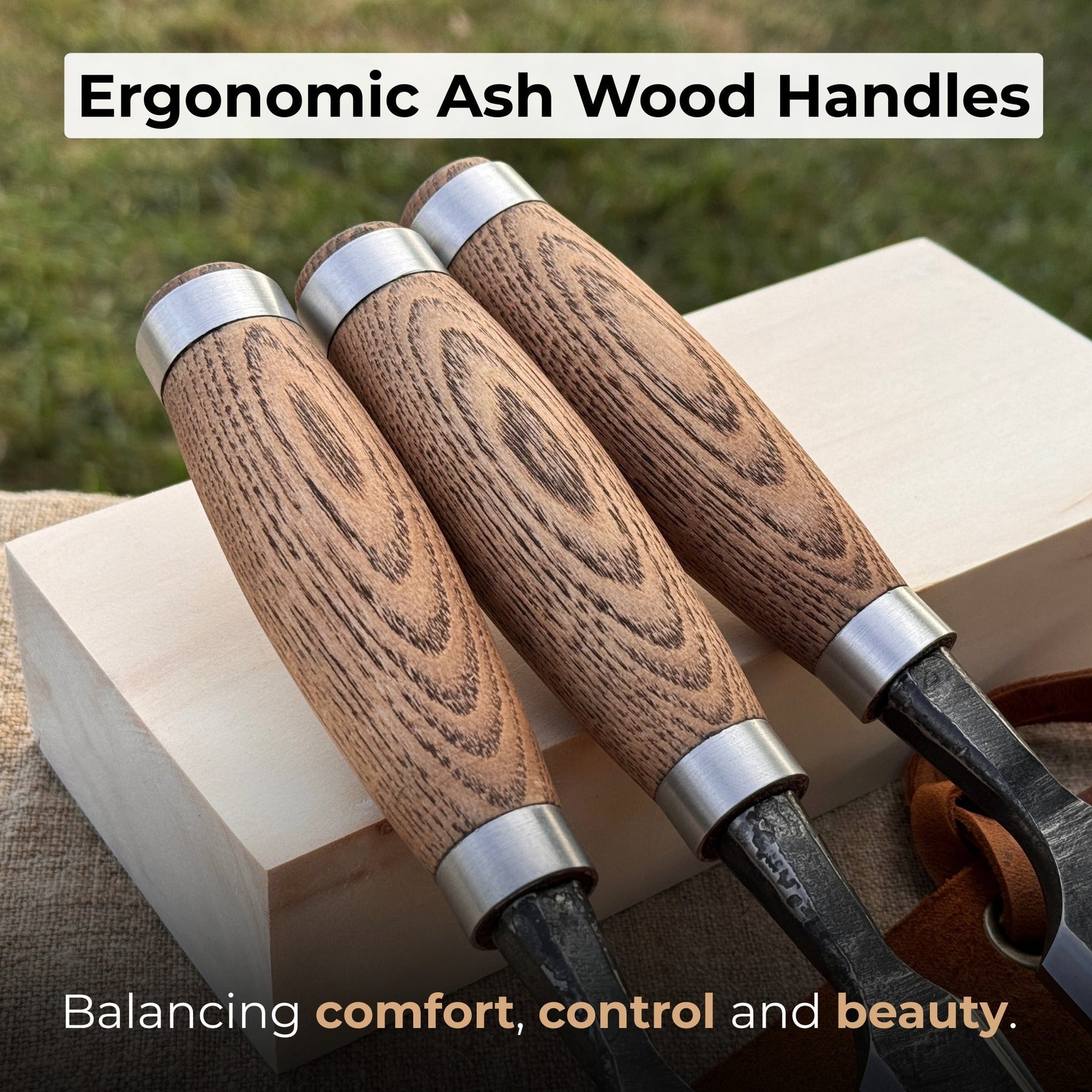 3-Piece Wood Carving Chisel Set detail view by Sharky Forged Steel Tools