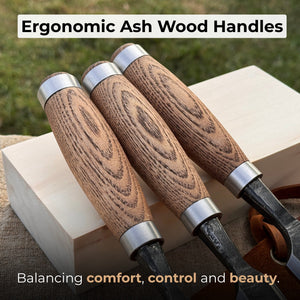 3-Piece Wood Carving Chisel Set detail view by Sharky Forged Steel Tools