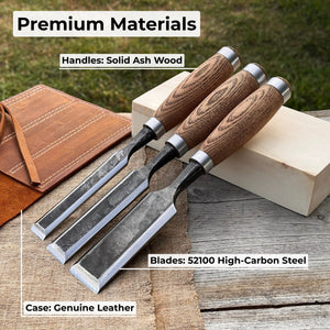 3-Piece Wood Carving Chisel Set detail view by Sharky Forged Steel Tools
