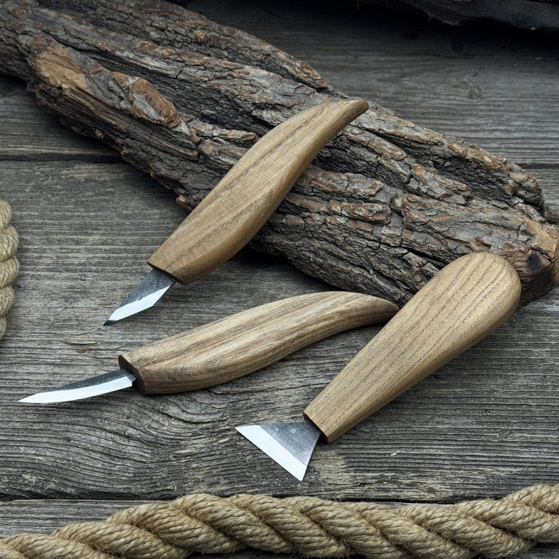 3-Piece Wood Carving Knife Set detail view by Sharky Forged Steel Tools