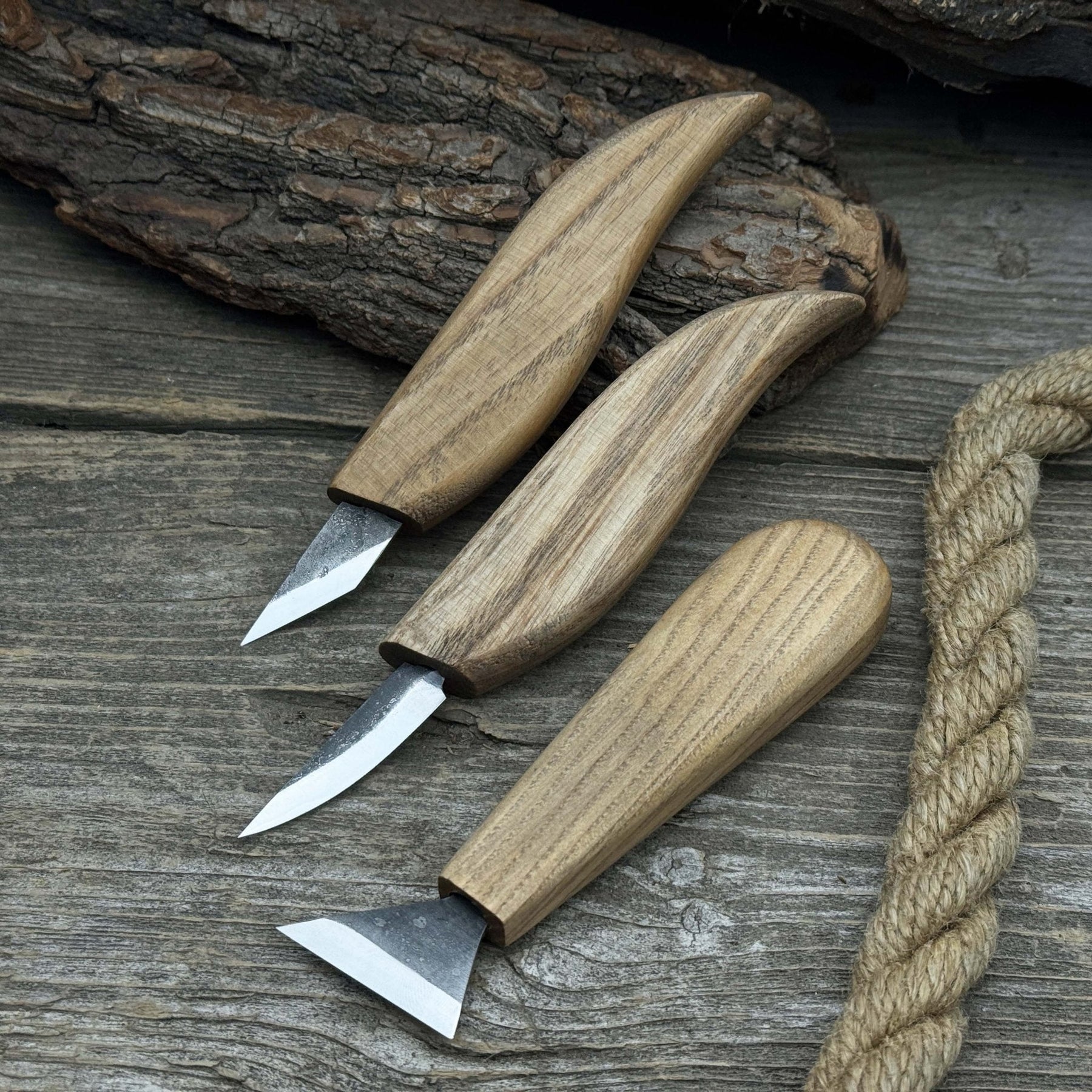 3-Piece Wood Carving Knife Set detail view by Sharky Forged Steel Tools