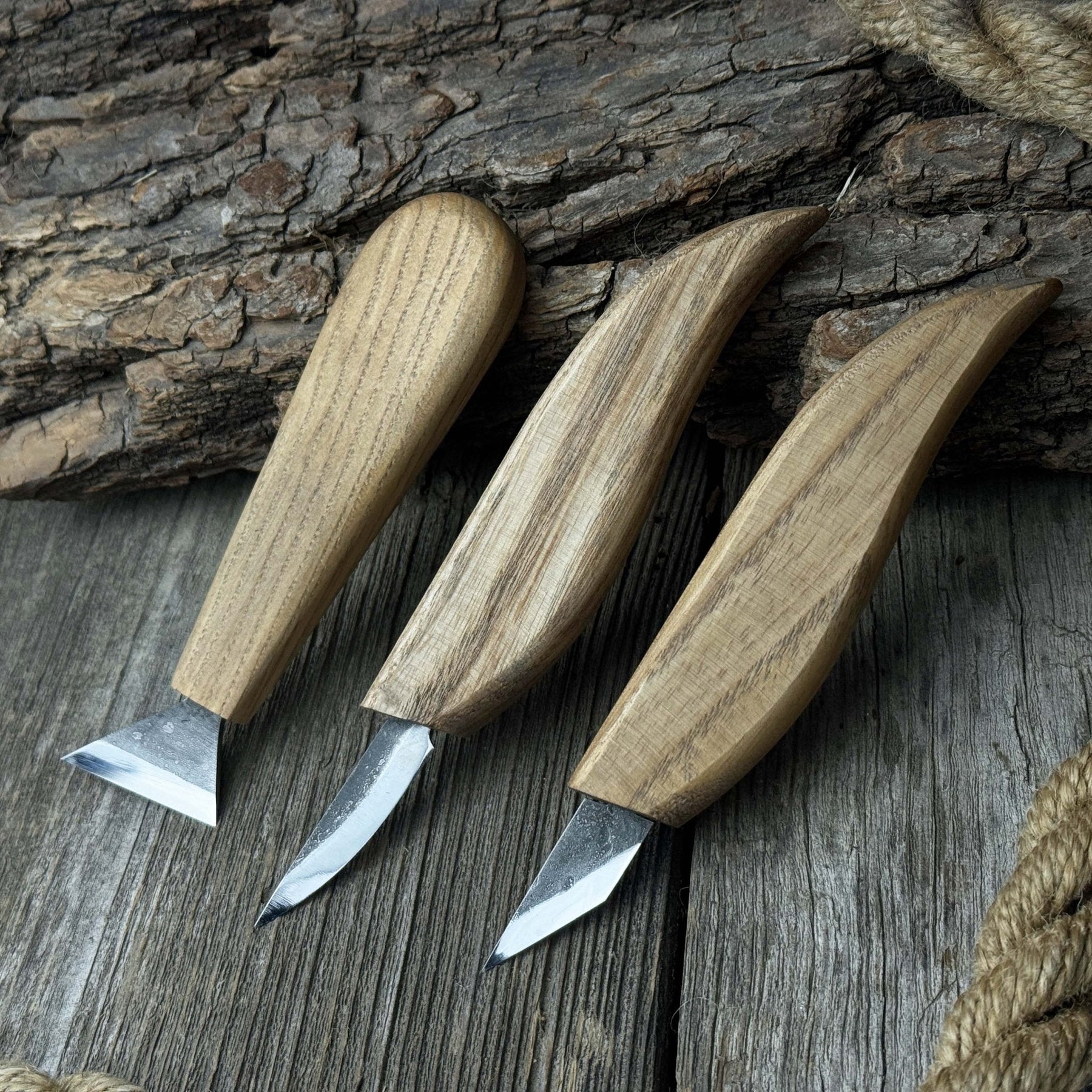 3-Piece Wood Carving Knife Set detail view by Sharky Forged Steel Tools