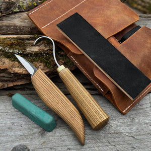 3-Piece Wood Carving Knife Set – Whittling Knife, Hook Knife & Leather Strop by Sharky Forged Steel Tools