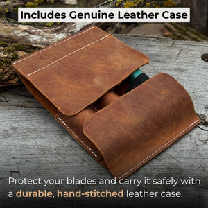 3-Piece Wood Carving Knife Set – Whittling Knife, Hook Knife & Leather Strop detail view by Sharky Forged Steel Tools