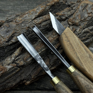 3-Piece Wood Carving Tool Set – For Geometric, Detail & Relief Carving detail view by Sharky Forged Steel Tools