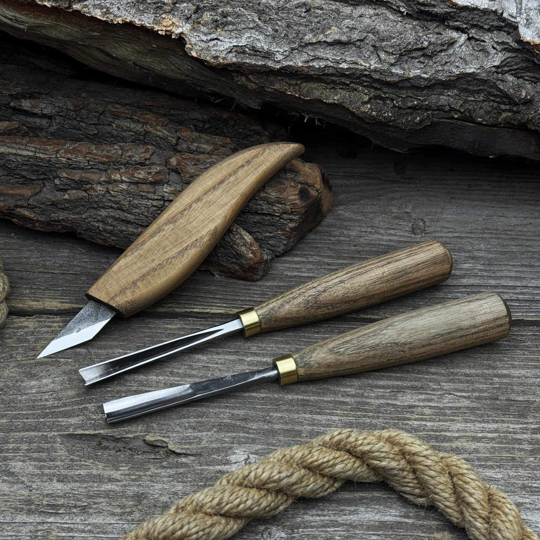 3-Piece Wood Carving Tool Set – For Geometric, Detail & Relief Carving detail view by Sharky Forged Steel Tools