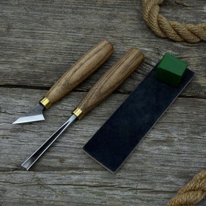 3-Piece Wood Carving Tool Set with Leather Case detail view by Sharky Forged Steel Tools