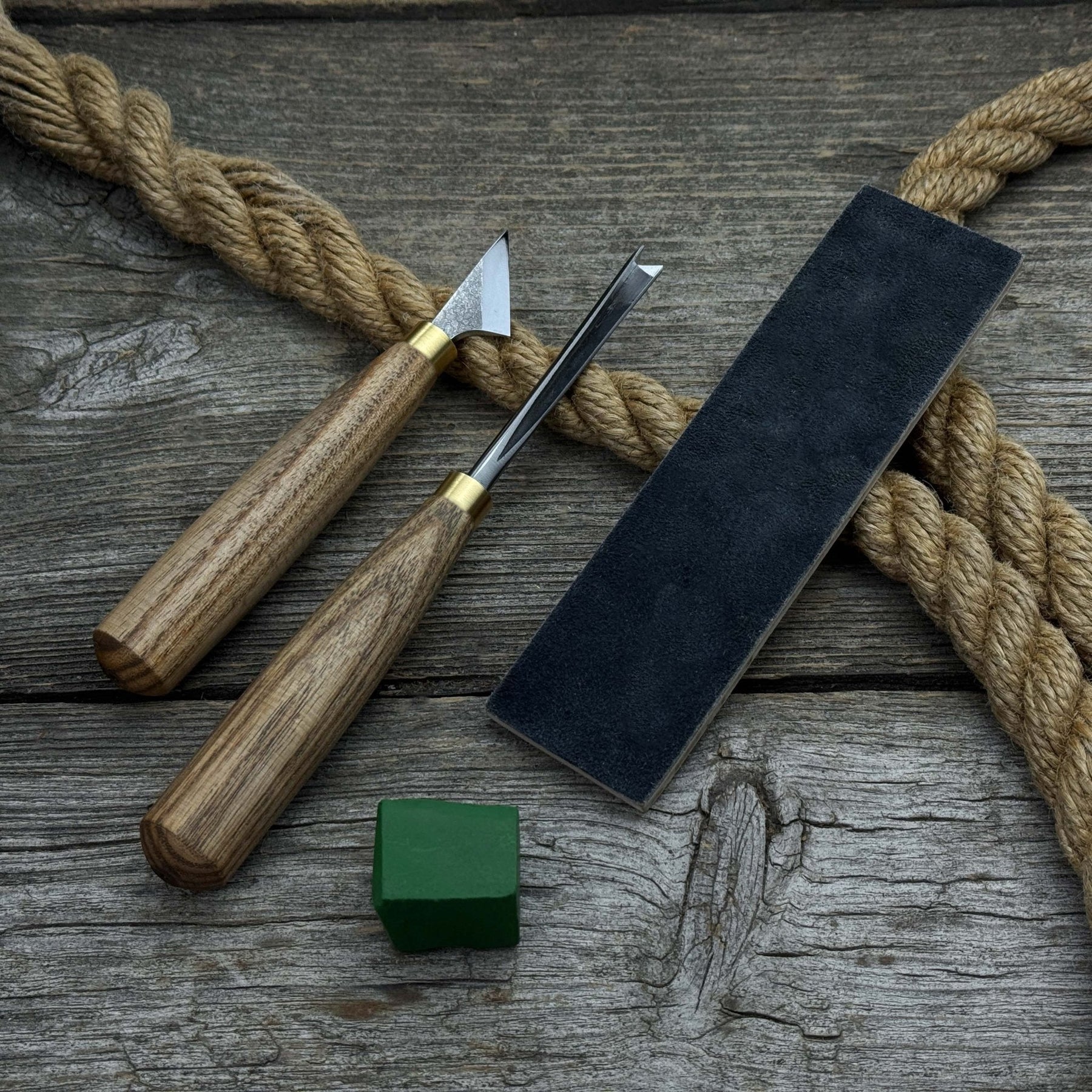 3-Piece Wood Carving Tool Set with Leather Case detail view by Sharky Forged Steel Tools