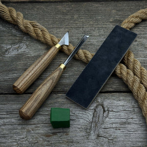 3-Piece Wood Carving Tool Set with Leather Case detail view by Sharky Forged Steel Tools
