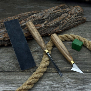 3-Piece Wood Carving Tool Set with Leather Case detail view by Sharky Forged Steel Tools