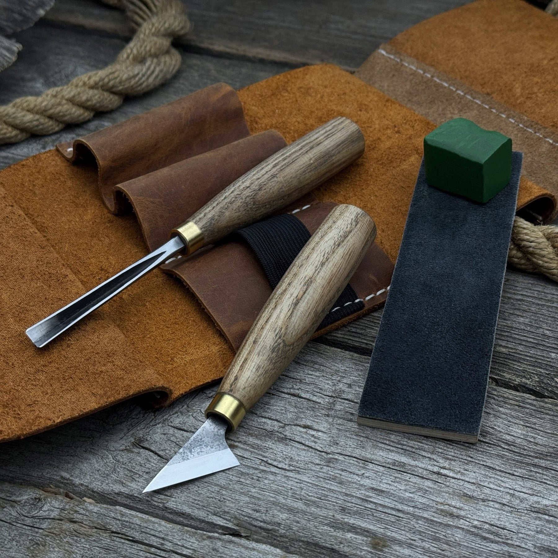 3-Piece Wood Carving Tool Set with Leather Case detail view by Sharky Forged Steel Tools