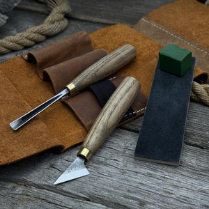 3-Piece Wood Carving Tool Set with Leather Case detail view by Sharky Forged Steel Tools