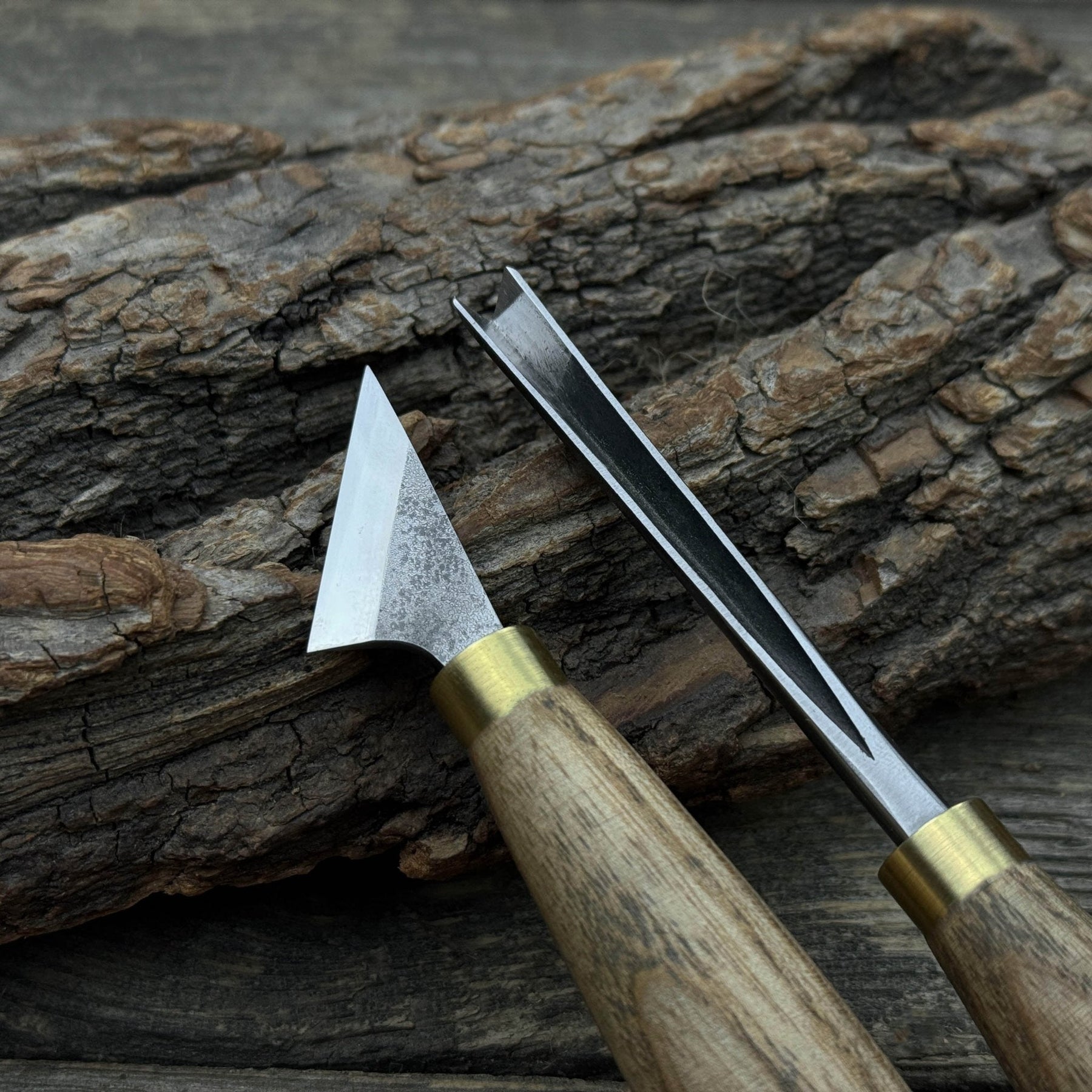 3-Piece Wood Carving Tool Set with Leather Strop detail view by Sharky Forged Steel Tools