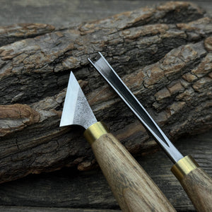 3-Piece Wood Carving Tool Set with Leather Strop detail view by Sharky Forged Steel Tools