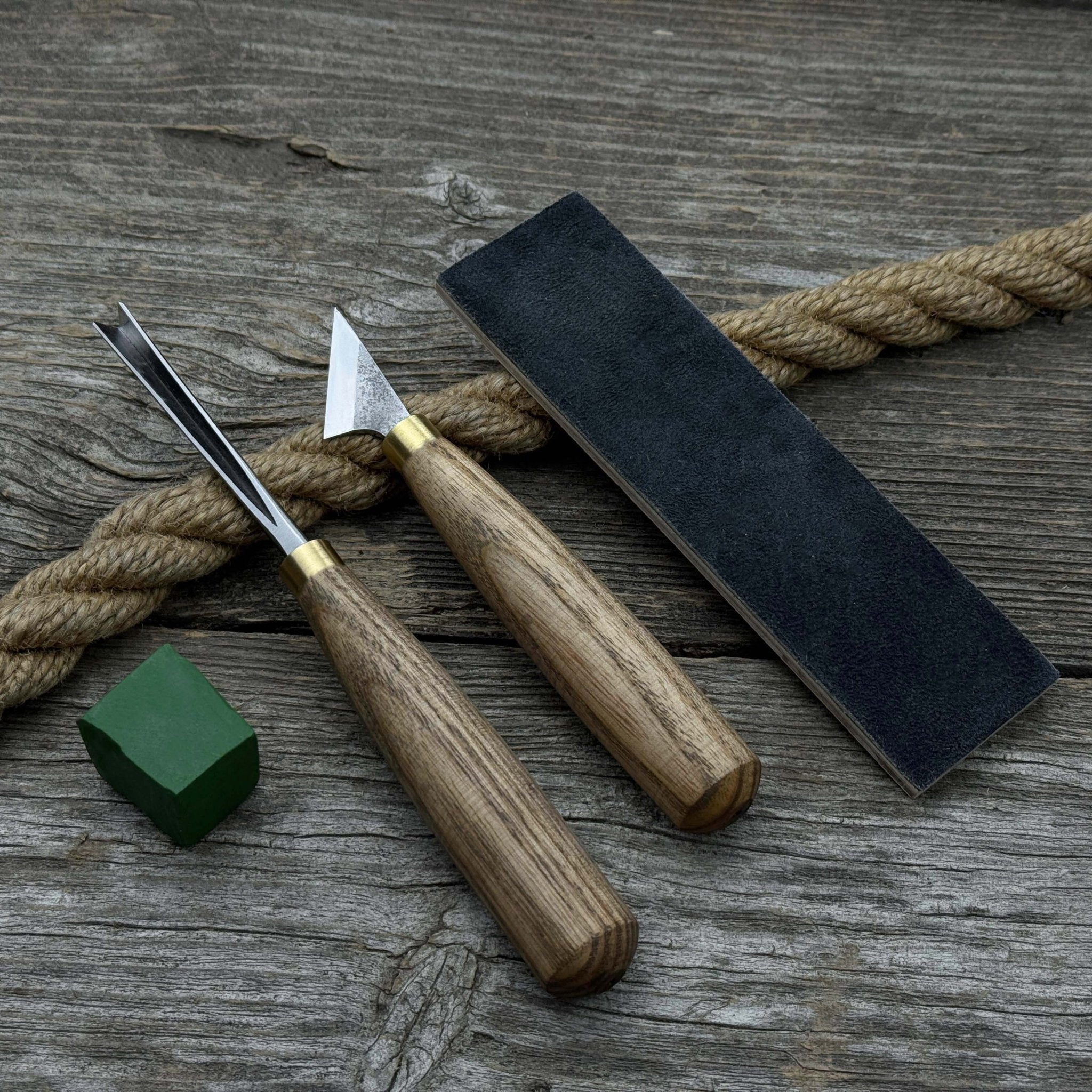 3-Piece Wood Carving Tool Set with Leather Strop by Sharky Forged Steel Tools