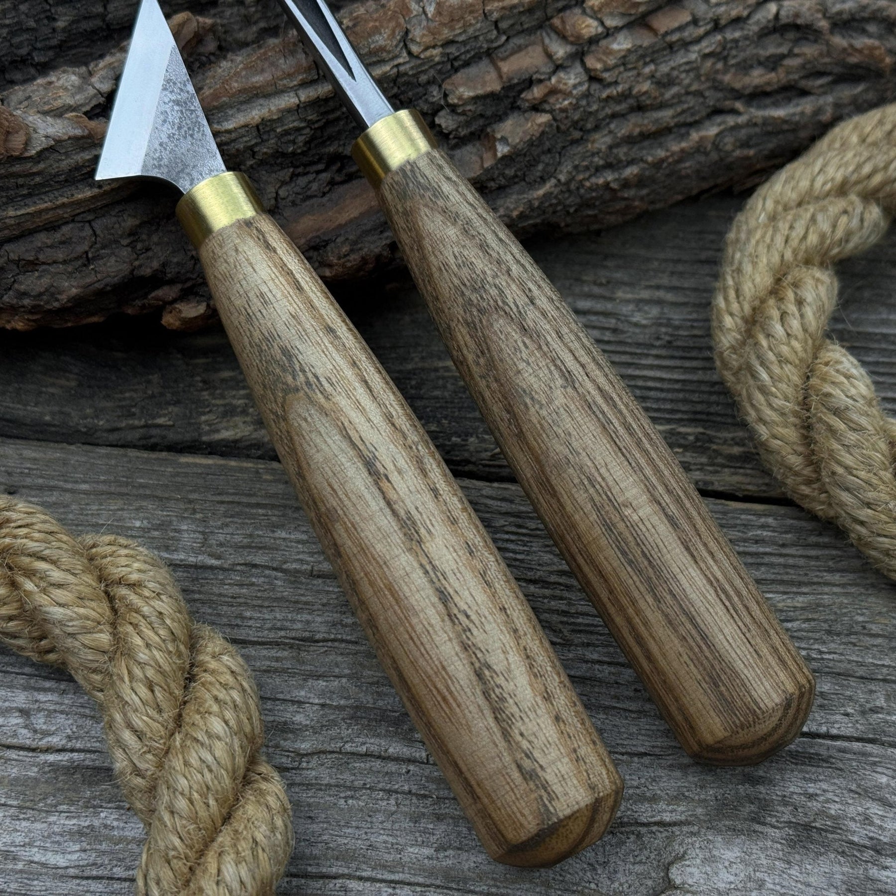 3-Piece Wood Carving Tool Set with Leather Strop detail view by Sharky Forged Steel Tools