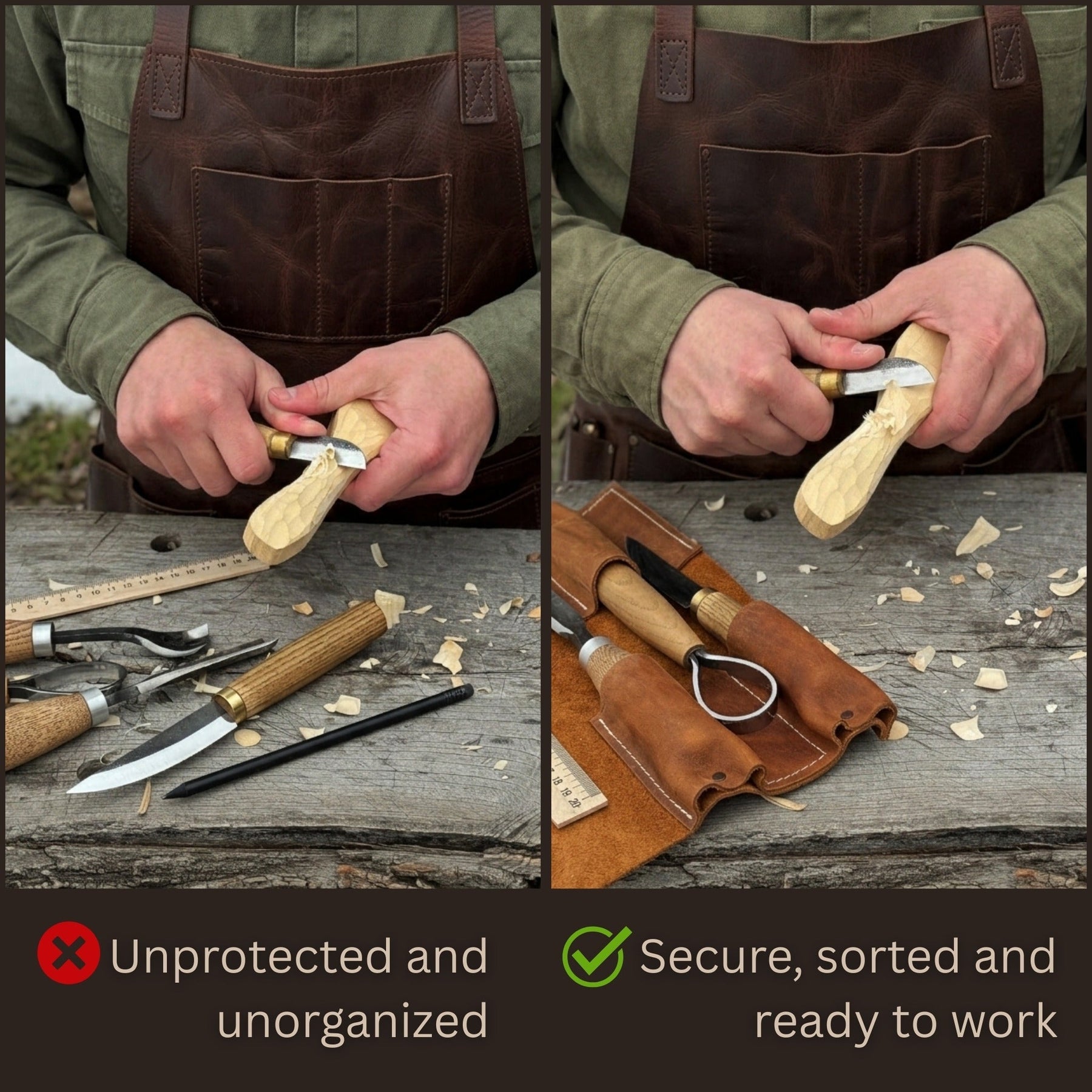 3 Pocket Leather Tool Roll detail view by Sharky Forged Steel Tools