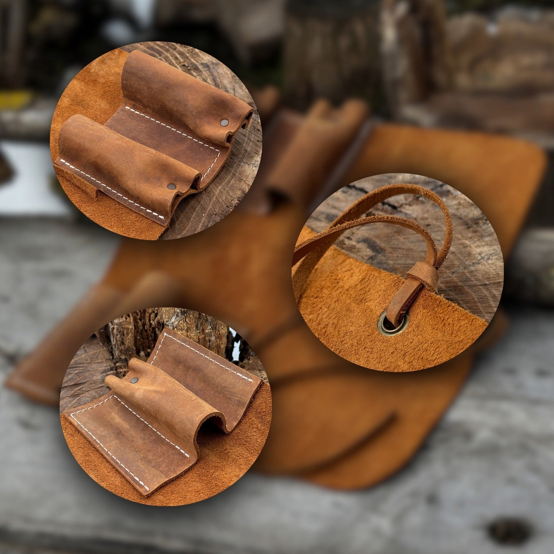 3 Pocket Leather Tool Roll detail view by Sharky Forged Steel Tools