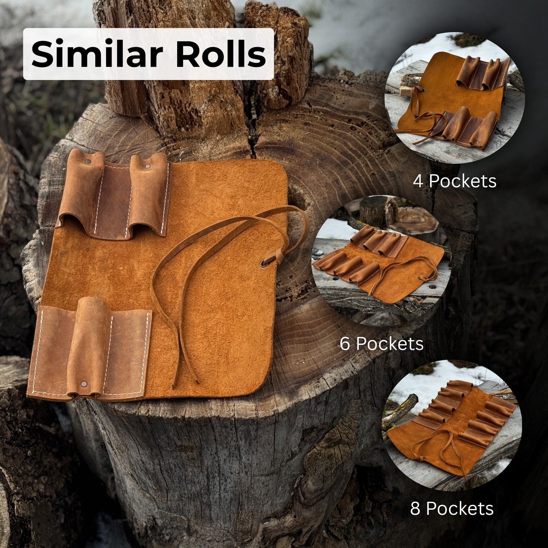 3 Pocket Leather Tool Roll detail view by Sharky Forged Steel Tools