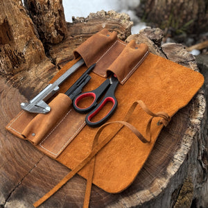 3 Pocket Leather Tool Roll detail view by Sharky Forged Steel Tools