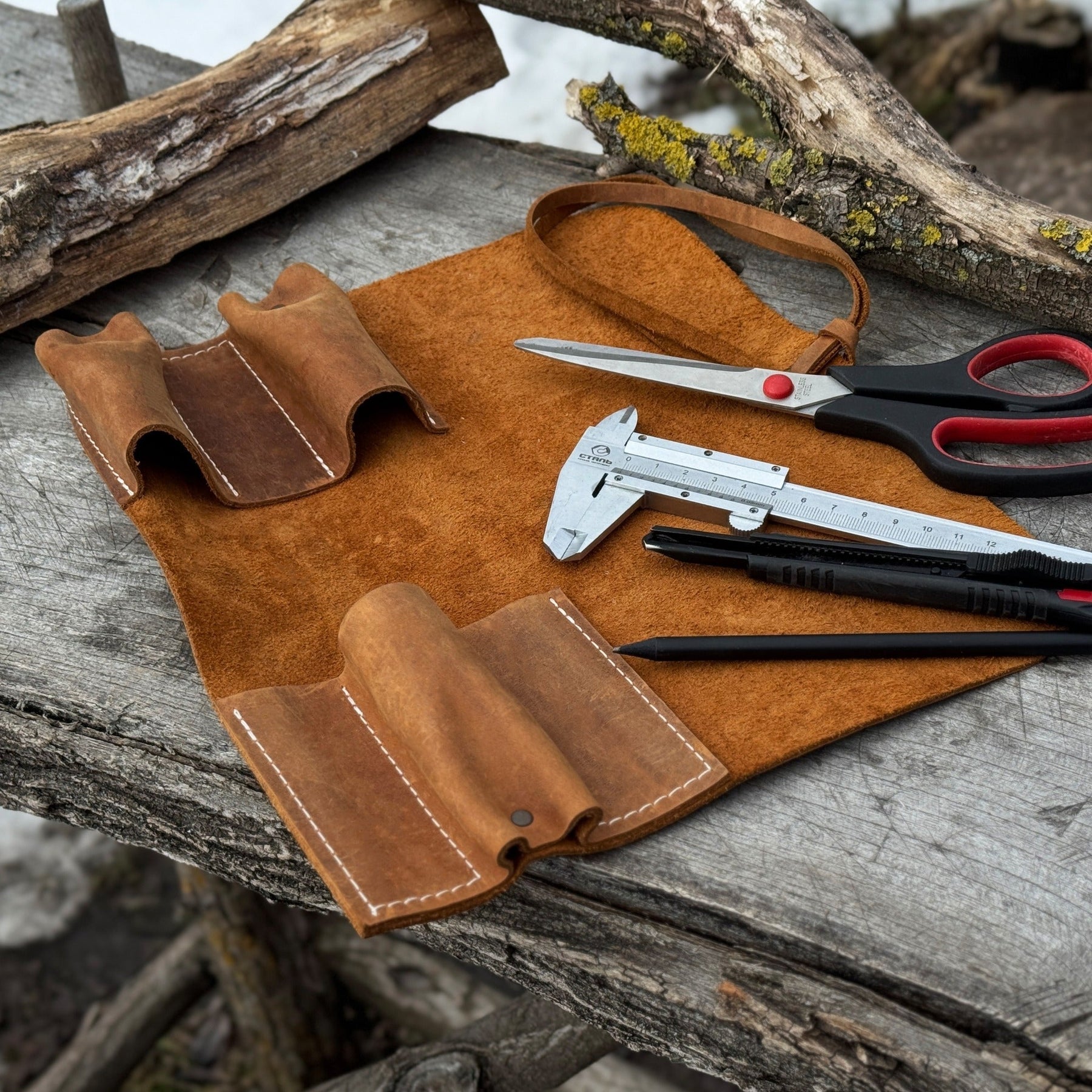 3 Pocket Leather Tool Roll detail view by Sharky Forged Steel Tools