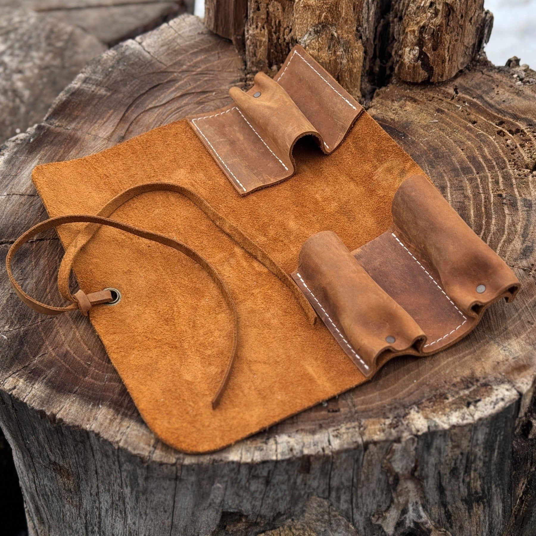 3 Pocket Leather Tool Roll detail view by Sharky Forged Steel Tools