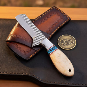 Turquoise & Bone Rasp Bull Cutter Knife with product detail, view 3