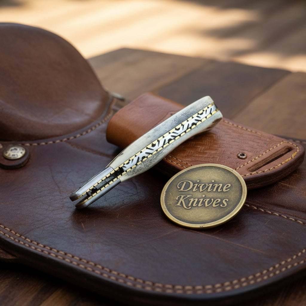 Stag Horn Liner Lock Pocket Knife with product detail, view 2