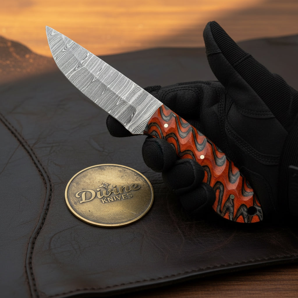 Damascus Smokewood Hunter with Flame Marbled by Divine Knives