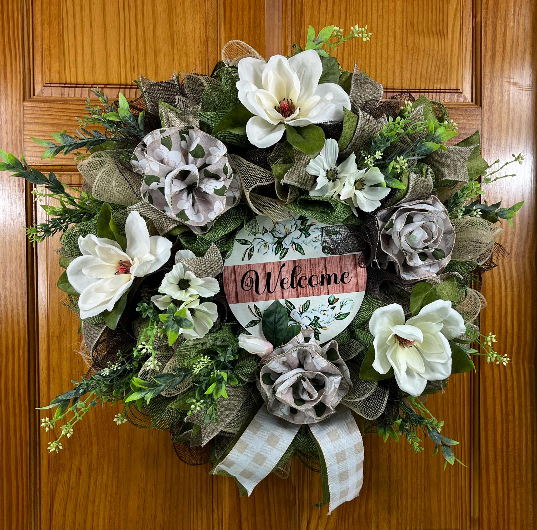 Farmhouse Welcome Wreath | Black & White Buffalo Plaid by Bouge Creations, view 8
