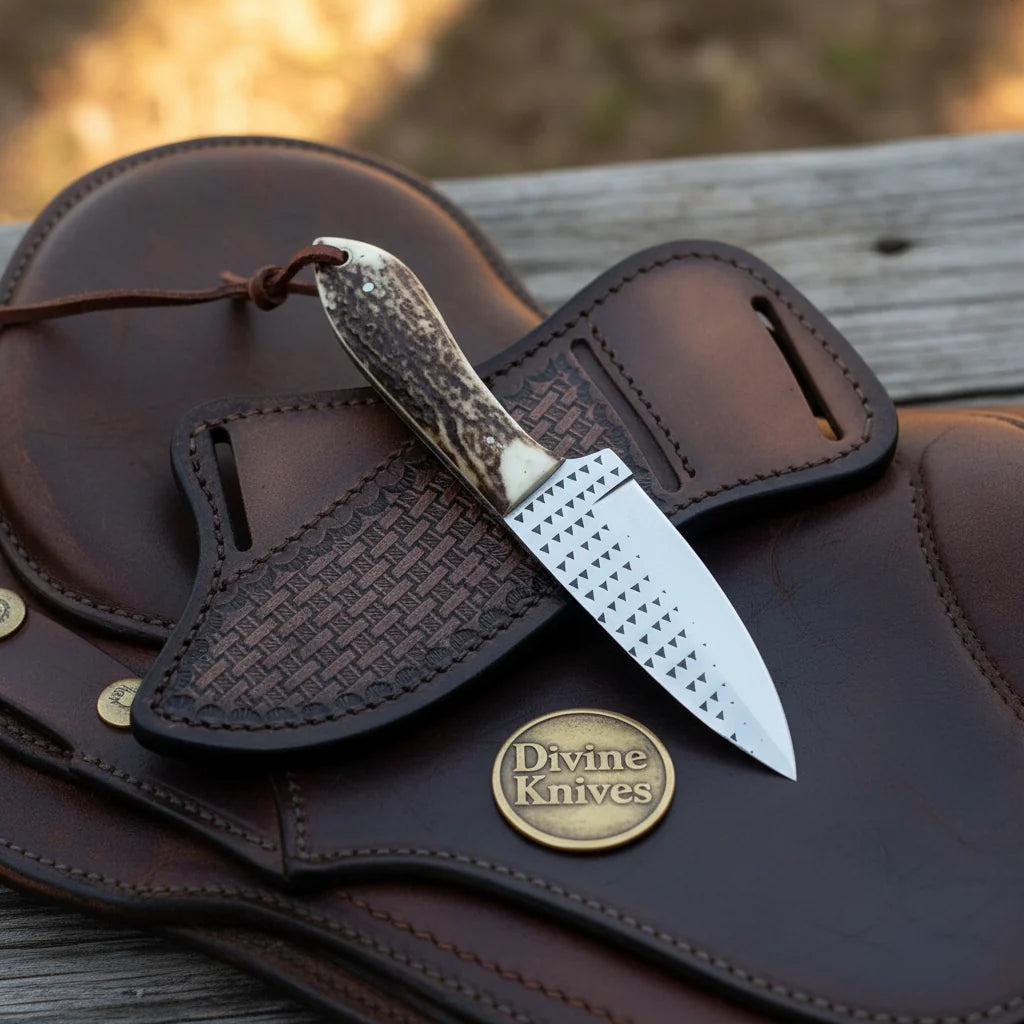 Crown Stag Drop Point Hunter Knife by Divine Knives, product view 5