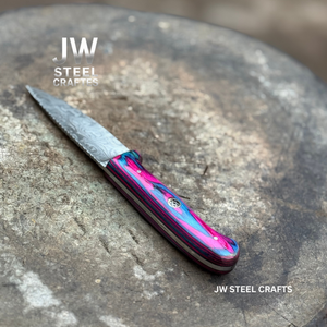 Twilight Resin Bushcraft Knife 8" Pink & Blue Pakka Wood Handle | JW SteelCrafts detail view by JW SteelCrafts