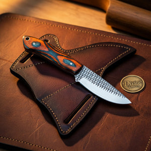 Orange Pakkawood Handle EDC Skinner Knife for Cowboy Style Collectors